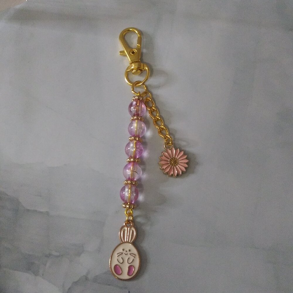 Pink Blush Bunny Bloom and Daisy Beaded Bag Charm